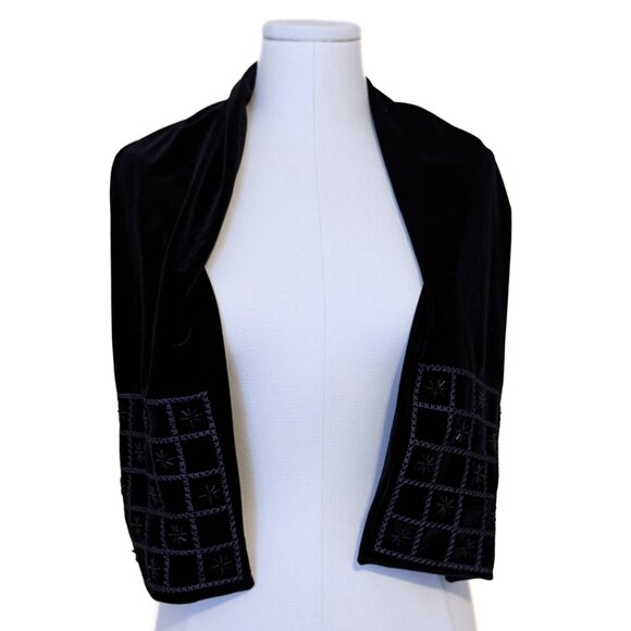 Vintage Ben Berger Luxury Collection Velvet Beaded Scarf Whimsygoth Geometric - Picture 2 of 10